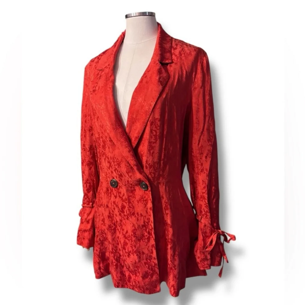 FREE PEOPLE Stella Satin Jacquard Blazer Sienna Red - Picture 2 of 8